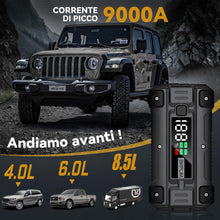 Carica l'immagine nel visualizzatore di Gallery, BRPOM Avviatore Batteria Auto, 9000A Avviatore di Emergenza per Auto/Moto, (Motori Fino a ALL Gas o 8.5L Diesel) Booster Avviamento con Torcia a LED&amp;USB Quick Charge 3.0