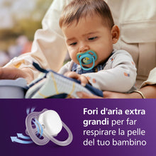 Carica l'immagine nel visualizzatore di Gallery, Philips Avent Ultra Air Day &amp; Night Ciuccio - Design ortodontico, per neonati 6-18 mesi, modello fluorescente, tettarell