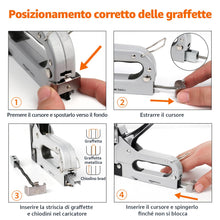 Carica l'immagine nel visualizzatore di Gallery, Amazon Basics Graffettatrice robusta, sparapunti 3 in 1 con 600 graffette, per tappezzeria, riparazioni domestiche, fale