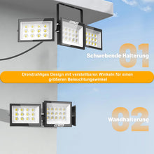 Carica l'immagine nel visualizzatore di Gallery, Faro LED da 150 W, 15.000 lm, proiettore per esterni con 3 teste regolabili, 6500 K, impermeabile IP66, per patio, veran