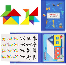 Carica l'immagine nel visualizzatore di Gallery, NIWWIN Tangram magnetico di legno, gioco di puzzle, giocattoli da costruzione, gioco di viaggio, esercizio mentale, libro QI con soluzioni, giocattolo educativo per bambini,3 4 5 6 anni. (blu)
