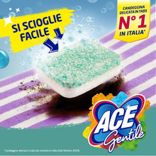 Carica l&#39;immagine nel visualizzatore di Gallery, ACE Gentile Maxi Tabs – 18 Pastiglie monodose di candeggina delicata multiuso per superfici e lavatrice. Smacchia e igienizza, adatta a capi colorati, zero sprechi zero schizzi, con ossigeno attivo.