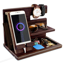 Carica l'immagine nel visualizzatore di Gallery, Regalo Uomo Natale Compleanno, Docking Station per Telefono in Legno, Organizer per Comodino, festa del papa, Regali San Valentino Uomo, Marito, Organizzatore da Ufficio, Accessori da Scrivania