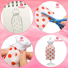 Carica l'immagine nel visualizzatore di Gallery, YOCOLE Fashion Designer Kit, Cucito Giochi Lavoretti Creativi Arte e Artigianato, Playset Manichino Stoffe Quaderno, Regalo Bambina 8 9 10 11 12 Anni