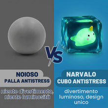 Carica l'immagine nel visualizzatore di Gallery, Cubo Squishy Antistress Narvalo Fluorescente, Giocattolo Sensoriale per Bambini e Adulti, Rilassante per Ansia e ADHD, I