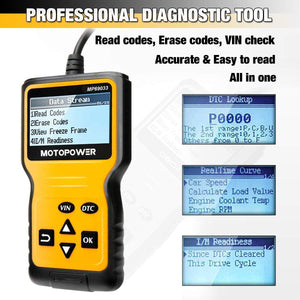 MOTOPOWER MP69033 OBD2 Scanner Universale Motore Lettore di codici di guasto CAN Strumento di scansione diagnostica per tutte le auto OBD II Protocol