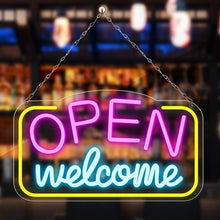 Carica l'immagine nel visualizzatore di Gallery, BYZESTY Segnale Neon Open Welcome, 42 x 23 cm, Insegne Luminose Colorate, Neon LED Open con USB, Regolabile, Acrilico, P