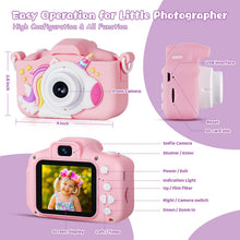 Carica l'immagine nel visualizzatore di Gallery, Macchina Fotografica Bambini, 48MP Digitale Fotocamera Bambini con Scheda 32 GB, Regali Gioco Natale &amp; Compleanno per Bambino Bambina 3 4 5 6 7 8 9 10 Anni, Cappuccio di Unicornio (Rosa)