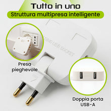 Carica l'immagine nel visualizzatore di Gallery, Multipresa USB Compatta con Spina Pieghevole – Presa Schuko + 2 Porte USB-A 12W – Adattatore Universale da Viaggio Salva