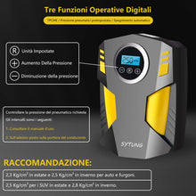 Carica l&#39;immagine nel visualizzatore di Gallery, SYTUNG Compressore Aria Portatile, Compressore Aria Portatile Auto con 3 Adattatori per Ugelli e Luci LED Digitali per Pneumatici per Auto e Altri Prodotti Gonfiabili
