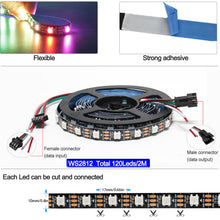 Carica l'immagine nel visualizzatore di Gallery, WS2812B Striscia LED, 2m RGB Strisce Pixel 5V 5050 120 LEDs IP30 Flessibile Nero PCB Pieno di Colori Nastri Intelligente