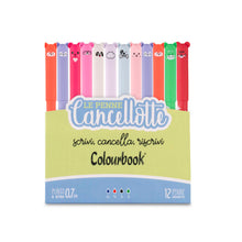 Carica l&#39;immagine nel visualizzatore di Gallery, Colourbook Cancellotte - Set 12 Penne Gel Cancellabili Ricaricabili, Gomma a semisfera, Diametro Punta 0,7 mm (Colour Mix 4)
