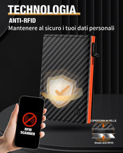 Carica l'immagine nel visualizzatore di Gallery, Portafoglio uomo slim dwnkove RFID con portacarte pop-up, nero/arancione