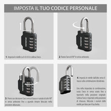Carica l'immagine nel visualizzatore di Gallery, PORTENTUM Lucchetto combinazione 4 cifre regolabile – Lucchetto armadietto palestra con corpo in lega di zinco e archett