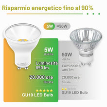 Carica l'immagine nel visualizzatore di Gallery, AGOTD Lampadine GU10 LED, 5W 850 Lumen 3000K Bianco Caldo Lampadina LED, LED GU10 equivalenti a lampade alogene 35W 50W,