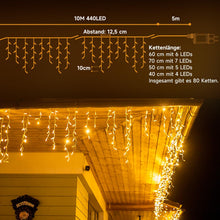 Carica l'immagine nel visualizzatore di Gallery, WOWDSGN Luci di Natale da Esterno Cascata 10M 440 LED, Tenda Luminosa Esterna, 8 Modalità Tenda Luminosa Esterno con Impermeabile Decorazioni Giardino per Esterno Bianco Caldo