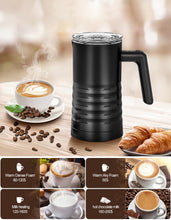 Carica l'immagine nel visualizzatore di Gallery, Montalatte Elettrico, 4 in 1 Montalatte Automatico Cappuccino, 580ML Montalatte in Acciaio per Schiuma di Latte Calda e Fredda, Cioccolata Calda, Cappuccino, Facile da Pulire (Nero)