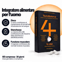 Carica l'immagine nel visualizzatore di Gallery, 4 HIM TestoBalance Testosterone Uomo, Integratore Zinco, 60 Compresse