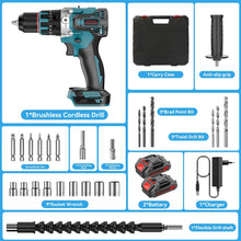 Carica l'immagine nel visualizzatore di Gallery, Avvitatore elettrico Brushless Trapano Avvitatore Batteria 21V, Trapano Avvitatore a Percussione con 2×2,0Ah Batteries, Trapano Percussione Batteria, 20+3 Coppia, Luce a LED, 0-3000RPM, 80N.m Max