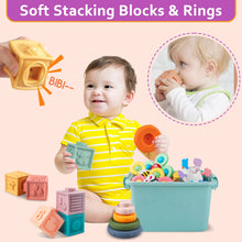 Carica l'immagine nel visualizzatore di Gallery, Weilim Giochi per bambini dai 6 ai 12 mesi, giochi Montessori per neonati, giocattoli sensoriali, giocattoli da bagno 6 in 1 con blocchi e anelli impilabili, uova da abbinare