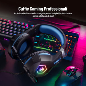 Ozeino Cuffie Gaming per Ps4 Ps5 PC Xboxone, Cuffie con Microfono Cancellazione del Rumore, 3D Surround Sound, Cuffie Comfort con LED RGB
