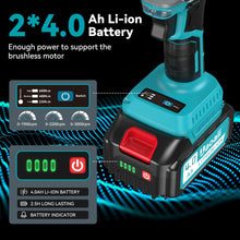 Carica l&#39;immagine nel visualizzatore di Gallery, Avvitatore a impulsi a batteria da 650 N.m, 2 pezzi da 4000 mAh e caricatore rapido, avvitatore a percussione con 5 ugelli a percussione e 8 punte, avvitatore a percussione per auto e uso