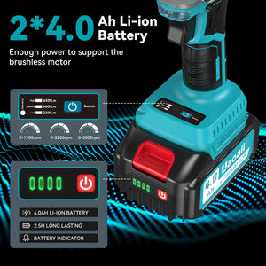 Avvitatore a impulsi a batteria da 650 N.m, 2 pezzi da 4000 mAh e caricatore rapido, avvitatore a percussione con 5 ugelli a percussione e 8 punte, avvitatore a percussione per auto e uso