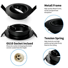 Carica l'immagine nel visualizzatore di Gallery, GeyouLux 4x Faretti da Incasso GU10 Telaio Nero, Orientabile 45°, Cornice in Metallo Ø84mm Piatta, Foro 68-75mm, Attacco