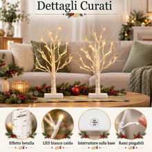 Carica l'immagine nel visualizzatore di Gallery, Set di 4 alberi di luci con 24 LED bianco caldo, betulla con funzione timer, funzionamento a batteria, decorazione natal