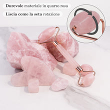 Carica l'immagine nel visualizzatore di Gallery, GUGUG Rullo in Quarzo Rosa e Gua Sha per Massaggio di Viso,Collo e Corpo