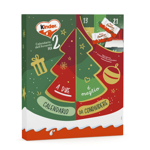 Kinder per Due da Condividere - Calendario Avvento 2025, 48 Cioccolatini e Snack Assortiti Kinder, Idea Regalo, Confezione da 336 gr