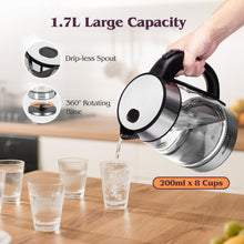 Carica l&#39;immagine nel visualizzatore di Gallery, Aigostar Chubby - Bollitore Acqua Elettrico Acciaio Inox e Vetro Trasparente Borosilicato con LED illuminazione, Senza BPA, 1,7 litri, 2200W, Filtro Rimovibile, Spegnimento Automatico, base 360º