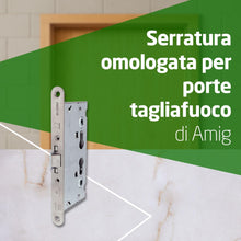 Carica l'immagine nel visualizzatore di Gallery, Amig - Serratura per Porte Antincendio senza Funzione Antipanico - Mod. 6572 - Misure 65 x 72 mm - Con Doppio Dado e Dop