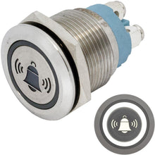 Carica l'immagine nel visualizzatore di Gallery, Lumonic Pulsante piatto in acciaio inox diametro 19mm I Con un LED a campana in bianco freddo Dimensioni: morsetto a vit