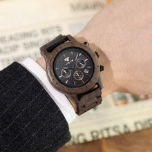 Carica l'immagine nel visualizzatore di Gallery, VICVS Orologio da uomo in legno, orologio da uomo Pterocarpus soyauxii in noce nero, cronografo multifunzione con cinturino in legno, adatto a qualsiasi polso (Walnut)
