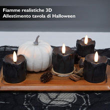 Carica l'immagine nel visualizzatore di Gallery, Rhytsing 4 Candele Votive LED Nere in Cera Design Gocciolante, Candele Tealight a Batteria con Timer per Halloween e Inv