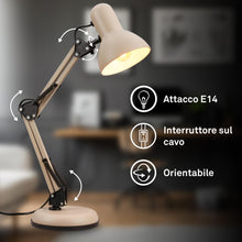 Carica l'immagine nel visualizzatore di Gallery, BRILONER - Lampada da scrivania con interruttore a cavo, orientabile, E14, max. 25W, lampada da comodino, lampada da tav