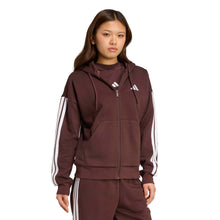 Carica l'immagine nel visualizzatore di Gallery, adidas Donna Essentials 3-Stripes Full-Zip Fleece Hoodie, Shadow Brown/White, XS