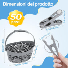 Carica l'immagine nel visualizzatore di Gallery, Set Mollette Bucato con Cestino Porta Mollette – 50 Pezzi per Lavanderia e Alimenti da Cucina con Barrette e Filo per Stendere il Bucato da Esterno, Cesta Bucato Portatile per Interni ed Esterni