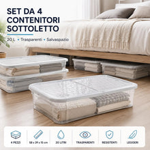 Carica l'immagine nel visualizzatore di Gallery, BAKAJI Set 4 Contenitori Sottoletto con Coperchio Trasparente, Storage Box Organizer Impilabile Salvaspazio Capiente e Robusto, Scatole Multiuso per Armadio, Vestiti, Stoccaggio Versatile
