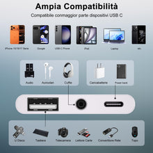 Carica l'immagine nel visualizzatore di Gallery, UniTriox Adattatore USB C 3 in 1 con Jack Audio 3,5mm e Caricabatterie PD