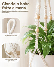 Carica l'immagine nel visualizzatore di Gallery, Bamworld Portavasi Sospeso Macrame per Piante da Interno 85 cm, Cesto Appendibile con Perline Legno, Senza Nappe Decoraz