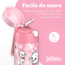 Carica l&#39;immagine nel visualizzatore di Gallery, Jarlson® Borraccia Bambini Acciaio Inox, Bottiglia Termica, Senza BPA, Bottiglia Acqua con Cannuccia, Termos 350 ml (Gatto 2, 350)