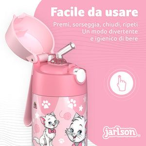 Jarlson® Borraccia Bambini Acciaio Inox, Bottiglia Termica, Senza BPA, Bottiglia Acqua con Cannuccia, Termos 350 ml (Gatto 2, 350)