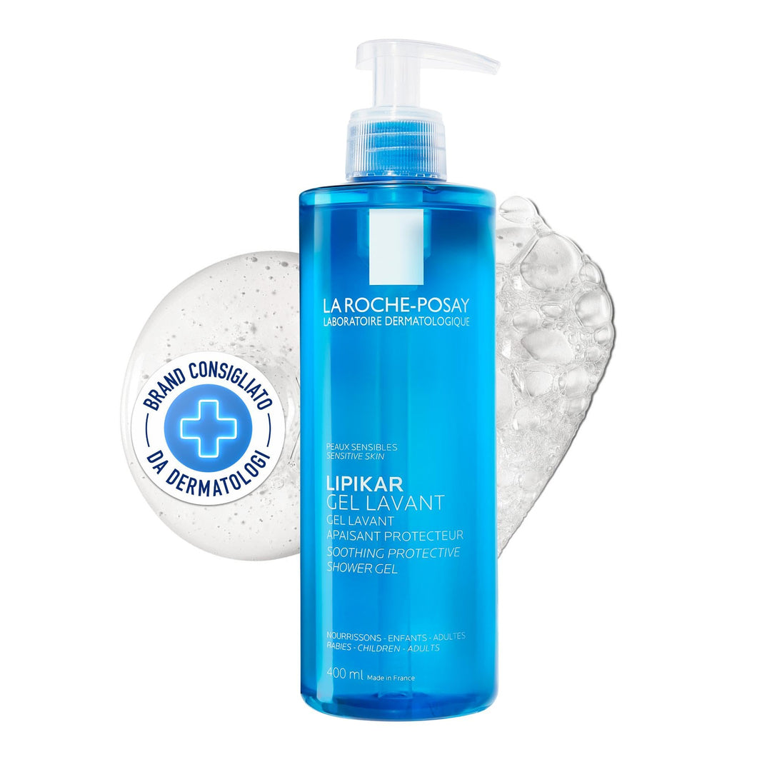 La Roche-Posay Lipikar, Gel Detergente Lenitivo Per Viso e Corpo, Per Pelli Sensibili e Secche, Pelle Idratata ed Effetto Anti-Secchezza, Con Niacinamide e Burro di Karité, Surgras, 400 ml
