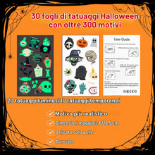 Carica l'immagine nel visualizzatore di Gallery, 30 Fogli Tatuaggi Temporanei per Bambini, Luminose Tatuaggi Halloween