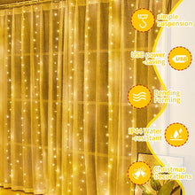 Carica l'immagine nel visualizzatore di Gallery, CNMTCCO Tenda Luminosa Natale Interno,3x 3m 300LED Luci per Tenda,8 Modalità,con Telecomando &amp; Timer, Cascata Esterno Di