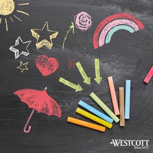 Westcott gesso 12 pezzi colorati | confezione da 12 gessetti per lavagna da 1,2 cm ⌀ in colori vivaci | poco polverosi e facili da pulire | bastoncini lunghi 8,5 cm | E-744983 00
