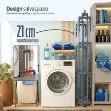 Carica l'immagine nel visualizzatore di Gallery, PORTENTUM Stendino verticale salvaspazio pieghevole con 4 livelli e 24 barre di stenditura – Fino a 40 kg – Stendibiancheria con 2 accessori per calzini e 2 ali laterali – Ruote girevoli con freno