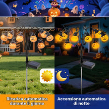 Carica l'immagine nel visualizzatore di Gallery, Fohil Halloween Decorazioni di Zucca, 2 Pezzi 16LED Lampade Solari Esterni, Luci Decorative per Halloween, Lanterna di Z